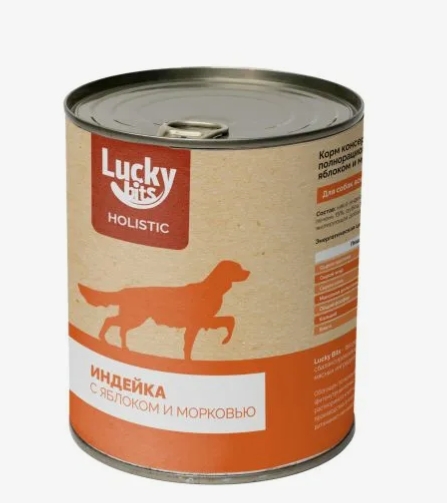 Консервы для собак Lucky bits индейка с яблоком и морковью 970 г (Лаки битс)