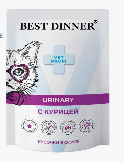 Бест Диннер Vet Profi Urinary паучи для кошек кусочки в соусе с курицей 0,085 кг 7447