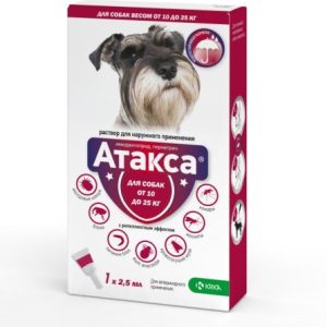 Атакса репеллент д/нар прим д/собак 10-25кг 2.5 мл N1 (имидаклоприд, перметрин)