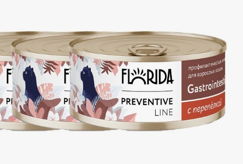 Gastrointestinal Консервы д/кошек, расстройствах пищевар. с перепёлкой 0,1кг FLORIDA Флорида Гастро