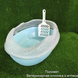 Туалет для кошек округлый с бортиком и совком 38 x 28 x 15 см, синий   9347031