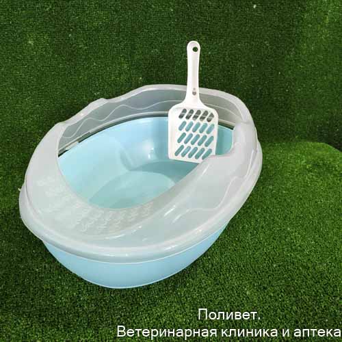 Туалет для кошек округлый с бортиком и совком 38 x 28 x 15 см, синий   9347031