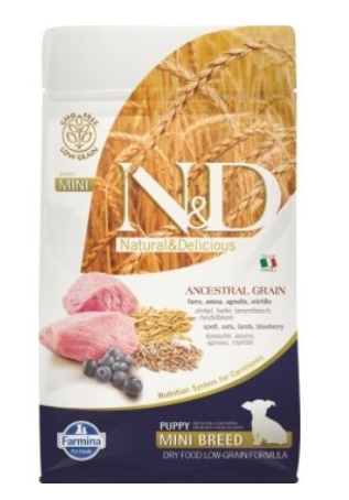 Фармина НД АНЦЕСТРАЛ ДОГ LAMB, SPELT, OATS&BLUEBERRY Puppy mini Корм д/щенков мелких пород 800г Ягне