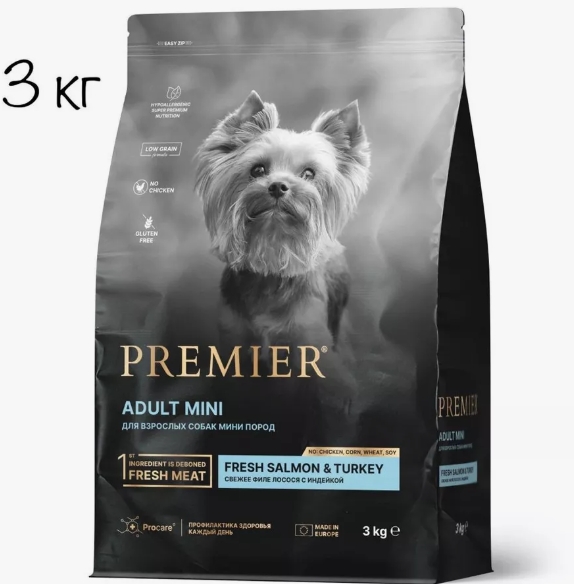 Премьер Лосось с индейкой для собак мелких пород 3 кг Premier Dog Salmon&Turkey ADULT Mini