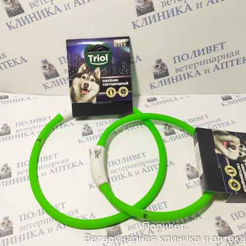 Ошейник светодиодный NIGHT CITY "Шнурок" S, салатовый, 10*500мм, Triol