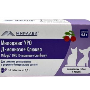 Милоджик Уро (Д-манноза+клюква) таб. по 0,5г д/мелких собак и кошек таб. №30