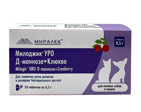 Милоджик Уро (Д-манноза+клюква) таб. по 0,5г д/мелких собак и кошек таб. №30