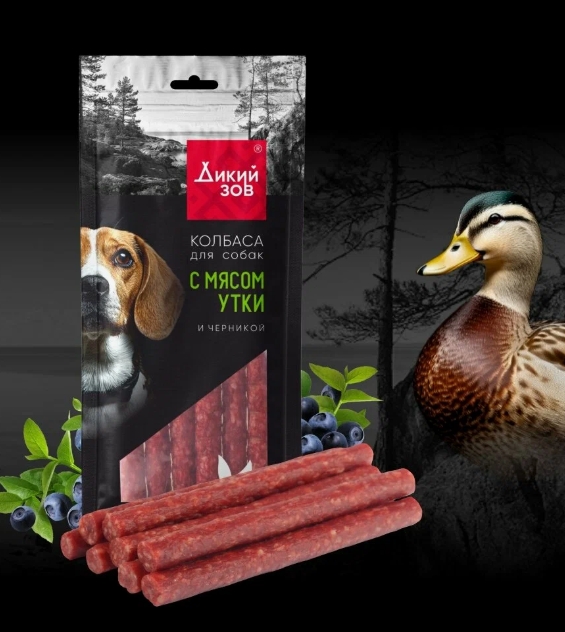 Titbit Лакомство д/собак Колбаса с мясом утки и черникой Дикий Зов 85г