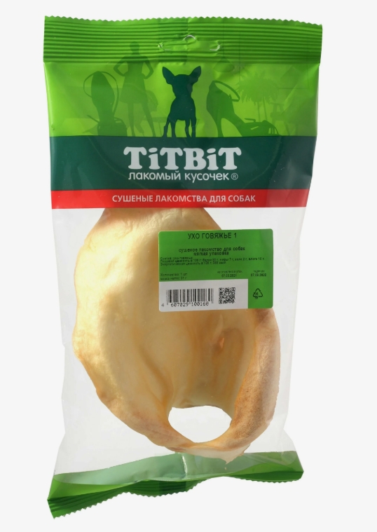 Titbit лакомство Ухо говяжье 1 д/собак 31г
