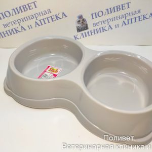 Миска для животных двойная 2*350мл, свет.серый