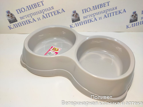 Миска для животных двойная 2*350мл, свет.серый