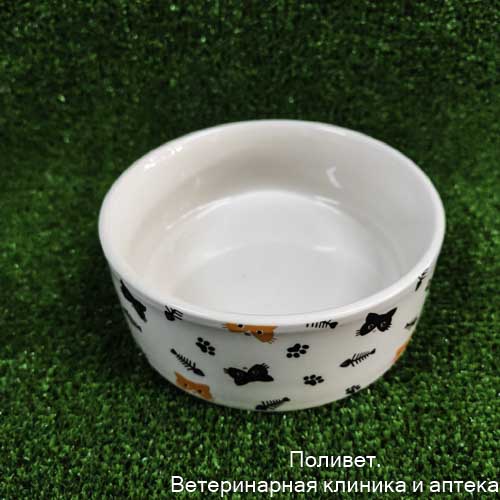 Миска керамическая "Кошки-рыбки" 300мл, 11,5 х 5 см, бело-серая   9285355