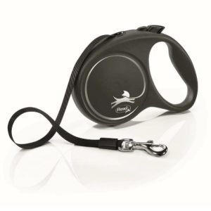 Поводок-рулетка Flexi Black Design L ремень 5м до 50кг серебристый