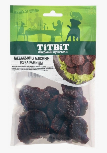 Titbit лакомство Медальоны мясные из баранины д/собак 80г