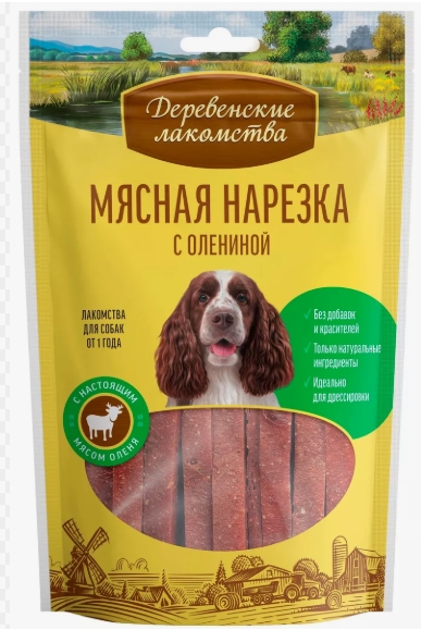 Лакомства Деревенские мясная нарезка для собак с олениной 90г 82550