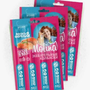 Молина Жевательные колбаски д/кошек Лосось и форель, 20г