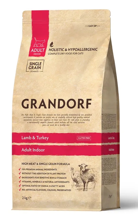 Грандорф Ягненок с индейкой для домашних кошек  2 кг GRANDORF CAT Lamb&Turkey INDOOR