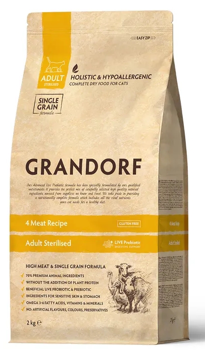 Грандорф Четыре вида мяса для стерилизованных кошек  2 кг GRANDORF CAT 4 Meat PROBIOTIC STERILISED