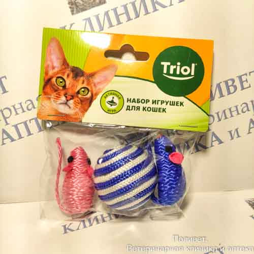 Набор игрушек для кошек (мяч, 2 мыши) d45мм; 50мм Triol