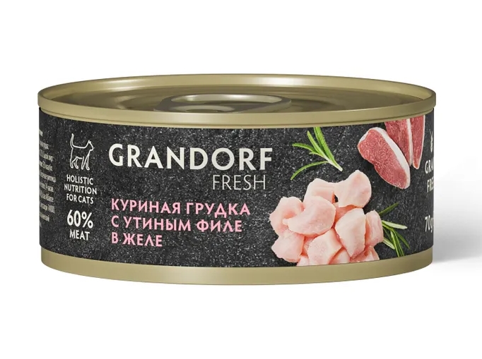 Грандорф Консервы для кошек GRANDORF FRESH Куриная грудка с утиным филе в желе 0,07кг