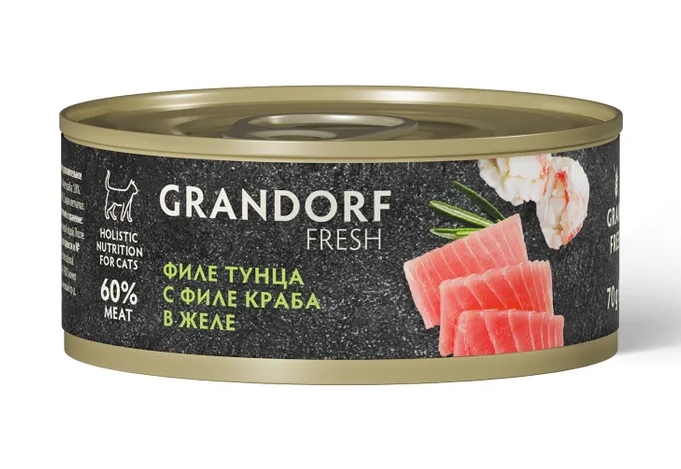 Грандорф Консервы для кошек GRANDORF FRESH Филе тунца с филе краба в желе 0,07кг