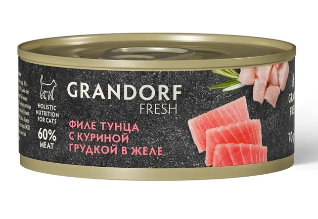 Грандорф Консервы для кошек GRANDORF FRESH Филе тунца с куриной грудкой в желе 0,07кг