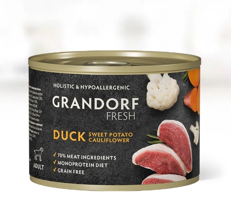 Грандорф Консервы для собак GRANDORF FRESH Паштет из утки с бататом и цветной капустой  0,2кг