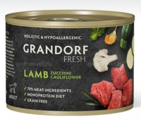 Грандорф Консервы для собак GRANDORF FRESH Паштет из ягненка с цуккини и цветной капустой  0,2кг