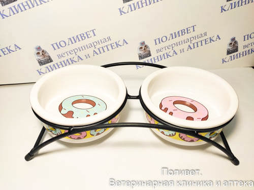 Миска керамическая на подставке "Пончики", 2*0,25л, Triol 30231035