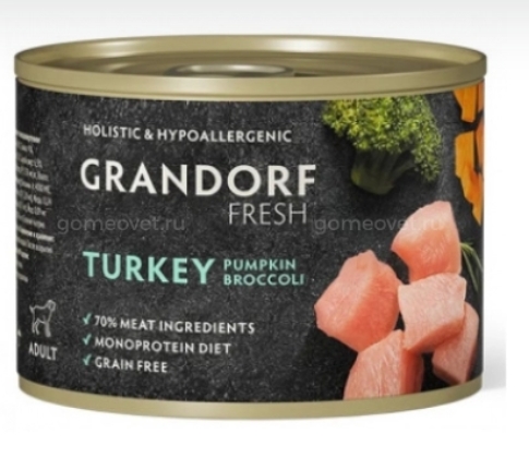Грандорф Консервы для собак GRANDORF FRESH Паштет из индейки с тыквой и брокколи  0,2кг