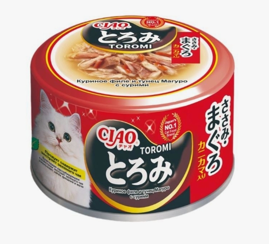 INABA Toromi корм влаж д/кошек кур.филе,тунец Магуро вкус морс.греб.бульон конс 80г Инаба RU301