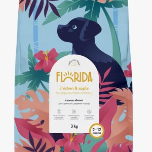 Сухой корм для щенков средних пород с курицей и яблоком,  Medium Puppy Chicken FLORIDA 3кг