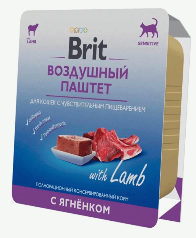 Brit Premium воздушный паштет д/кошек с чувств. пищеварением Ягненок 100г