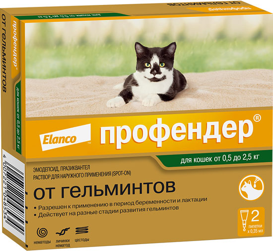 Профендер р-р д/наруж. прим. 0,35мл №2 (пип) д/кошек 0.5-2.5кг