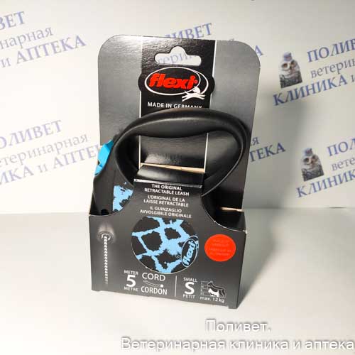 Поводок-рулетка Flexi Safari трос S 5м 12кг голубой жираф 22009