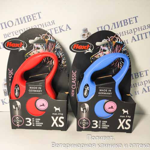 Поводок-рулетка ФЛЕКСИ New Classic cord XS 3м 8кг красный 02240 5