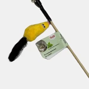 GoSi Махалка-Удочка "Мышь Жанна с кошачьей мятой, хвост-перо марабу " Жёлтая