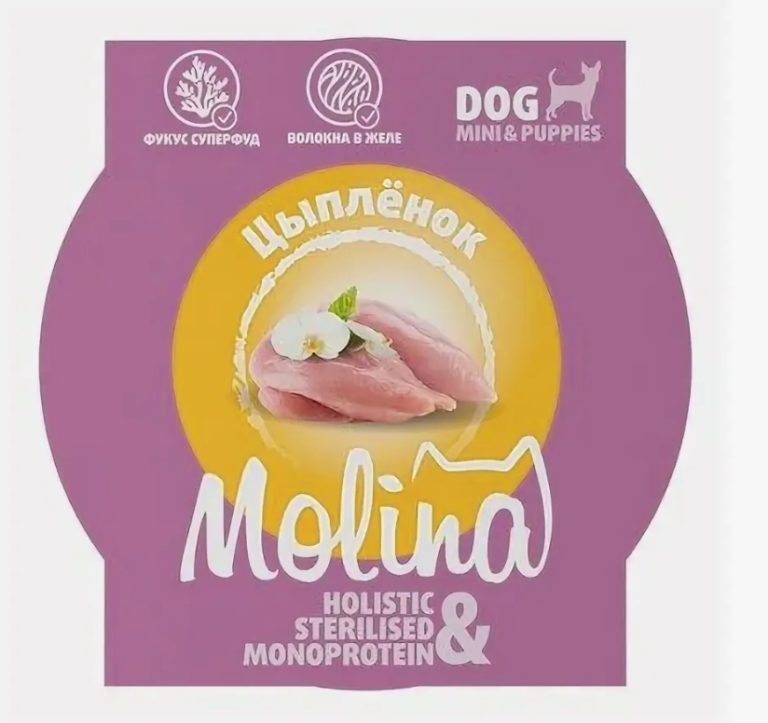 Молина д/взрослых собак мини-пород Цыпленок и тунец в желе 75г ламистер