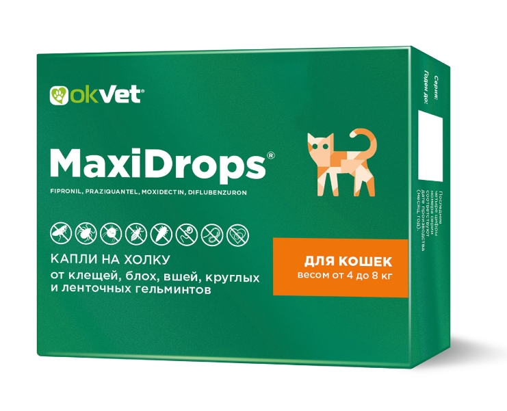 МаксиДропс р-р д/наруж. применения д/кошек 4-8кг пипетка x 1мл