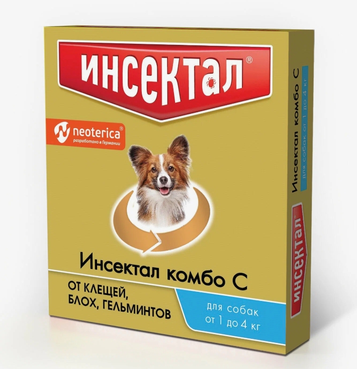Инсектал капли Комбо С от клещей/блох д/собак 1-4кг пипетка x 0,4мл