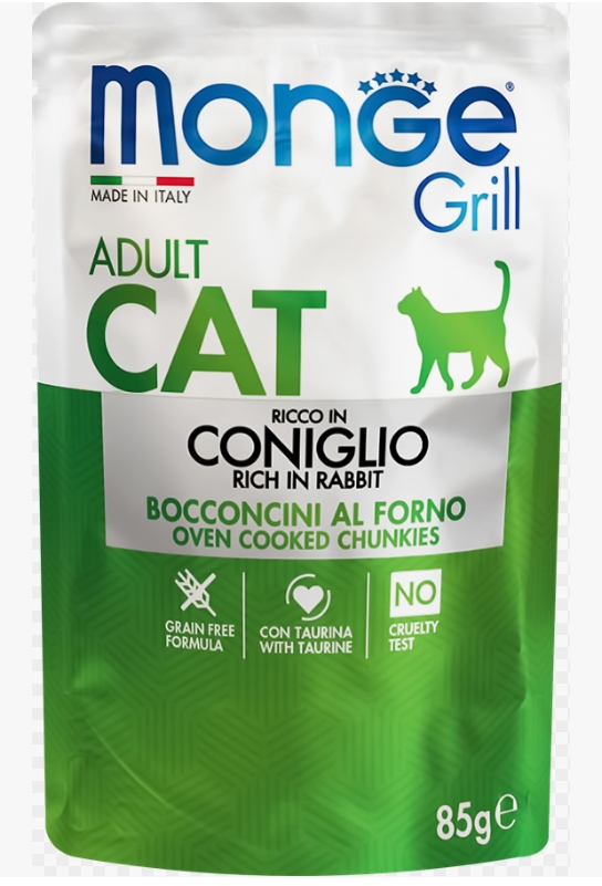 Влажный корм Monge Cat Grill для взрослых кошек, из кролика, паучи 85 г