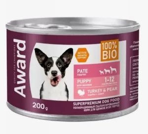 Влажный корм AWARD для щенков от 1 месяца паштет из индейки с грушей 200г
