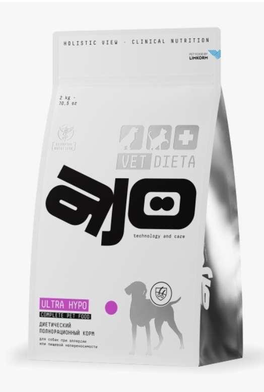 AJO Vet Dieta Ultra Hypo ультра гипоаллерг для собак Корм сухой полнор. диет.при аллер-и. 2 кг