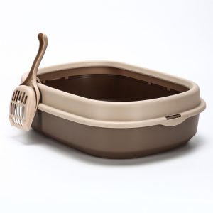Лоток для кошек Фур-Мур 48×35,5 см с  бортом + совок,Soft-touch, капучино 10878376
