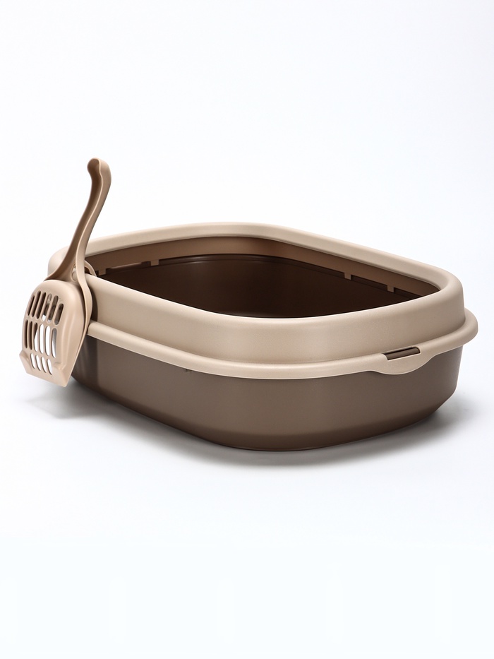 Лоток для кошек Фур-Мур 48×35,5 см с  бортом + совок,Soft-touch, капучино 10878376