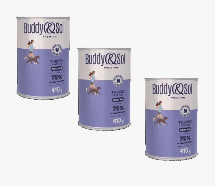 Buddy&Sol PREMIUM Влажный корм д/собак всех пород (индейка с яблоком) 410г (0826)