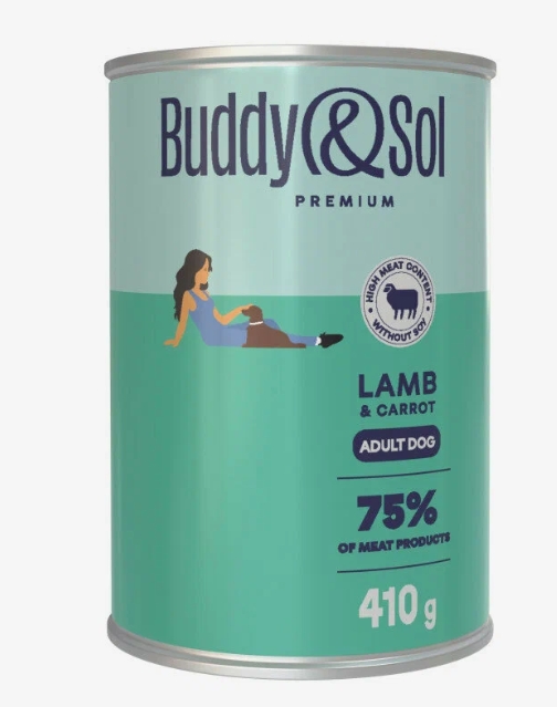 Buddy&Sol PREMIUM Влажный корм д/собак всех пород (индейка с ягненком и морковью) 410г (0833)