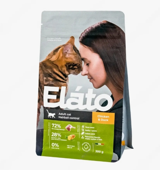 Elato Holistic корм д/взрослых кошек для выведения шерсти 300г Курица и утка (Adult Cat Chicken & Du