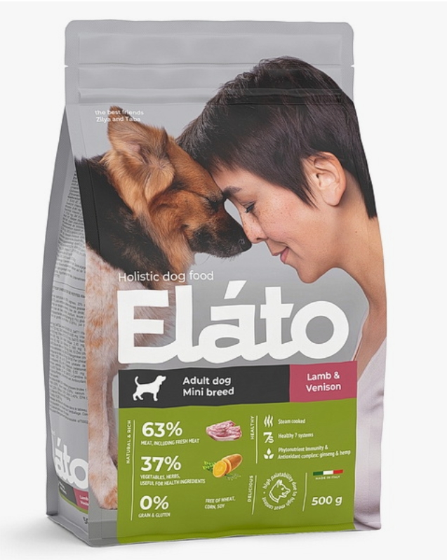 Elato Holistic корм д/взрослых собак мелких пород 500г Ягненок и оленина (Adult Dog Mini Lamb & Veni