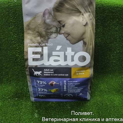 Elato Holistic корм д/кастрир. котов и стерилиз. или малоактивных кошек 1,5кг Курица и утка (Adult C
